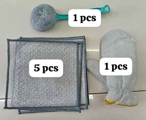 Image of SET DE LIMPIEZA DE ALAMBRE PREMIUM ( INCLUYE 5 PAÑOS , 1 MANOPLA , 1 CEPILLO )